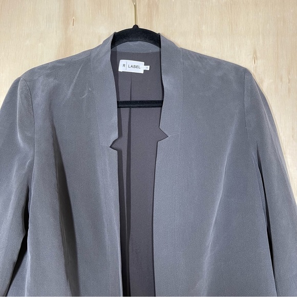 New ~ R | Label Open Front Gray 100% Silk Blazer Size M - Picture 3 of 10